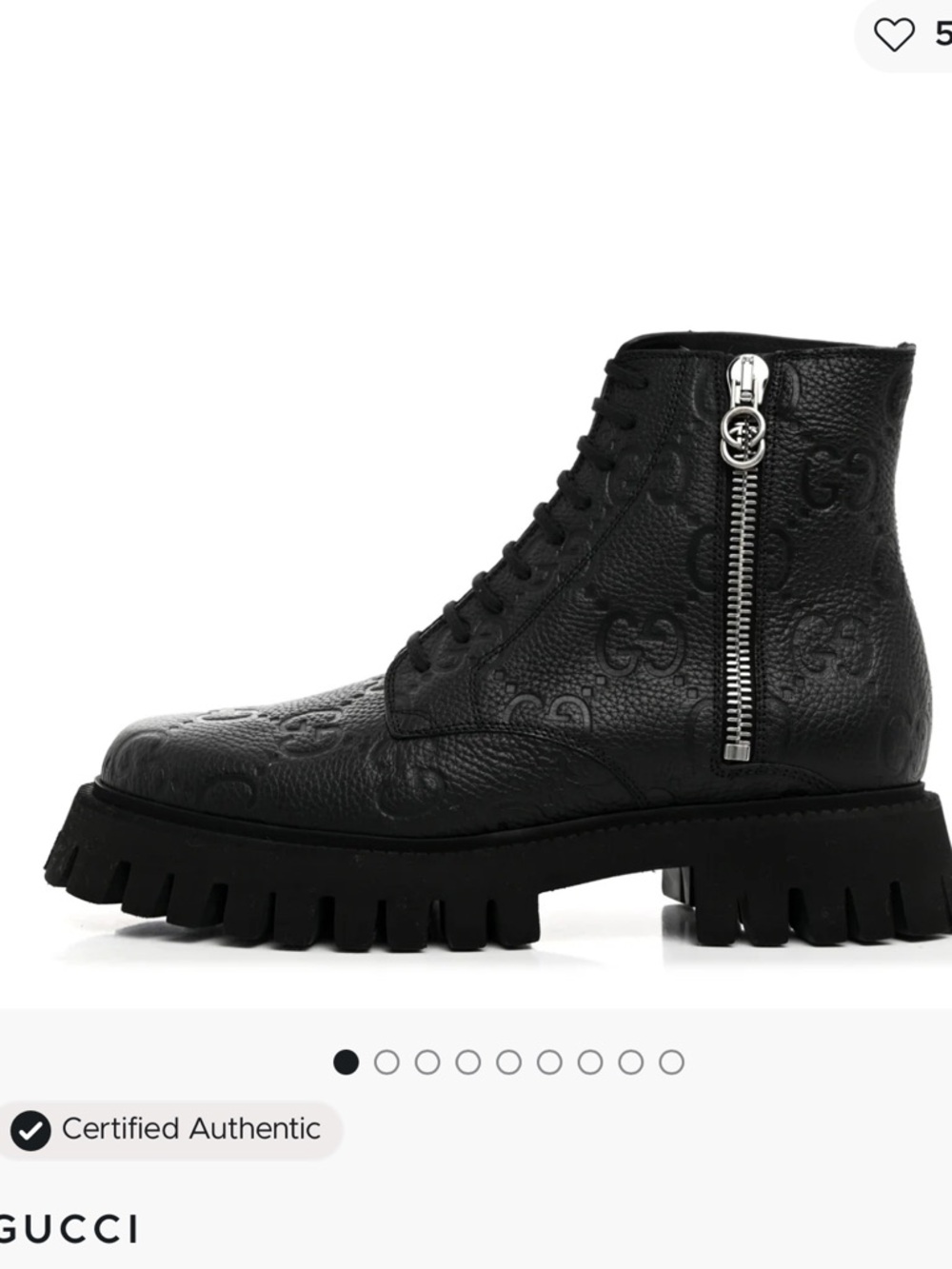 Gucci Black Embossed Monogram Lug-Sole Ankle Boots with Side Zip